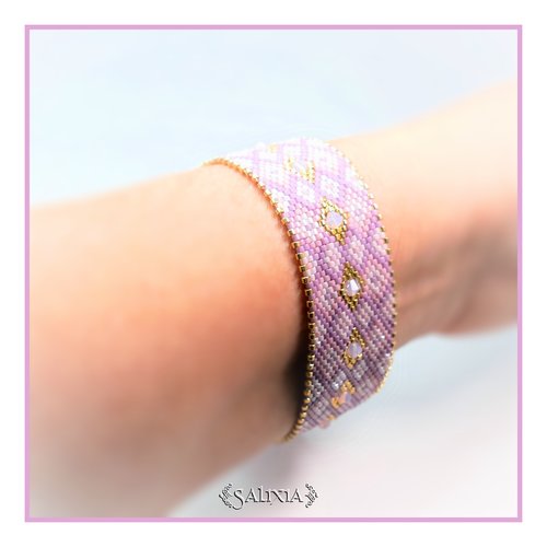 Bracelet "ludmilla" tissé à l'aiguille cristal et perles japonaises (#bc61 p78)
