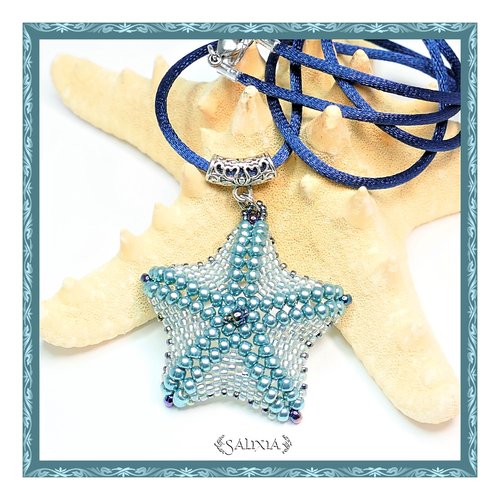 Collier pendentif étoile de mer bleue cordon ou chaine acier inoxydable au choix (#c55)