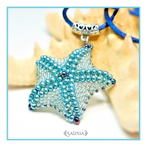 Collier pendentif étoile de mer bleue cordon ou chaine acier inoxydable au choix (#c55)