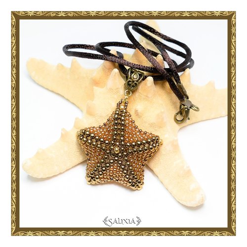 Collier pendentif étoile de mer topaze cordon ou chaine acier inoxydable doré au choix (#c56.a)