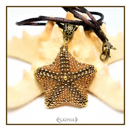 Collier pendentif étoile de mer topaze cordon ou chaine acier inoxydable doré au choix (#c56.a)