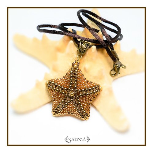 Collier pendentif étoile de mer topaze cordon ou chaine acier inoxydable doré au choix (#c56.a)