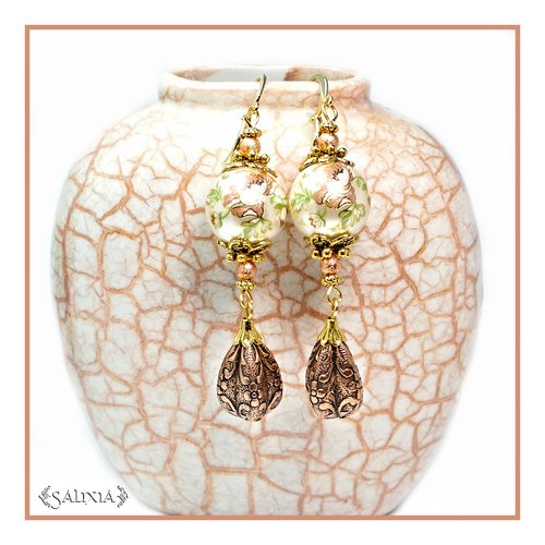 Pièce rare - boucles d'oreilles pivoines "livia", perles japonaises tensha dormeuses ou crochets en option (#bo265 p81)