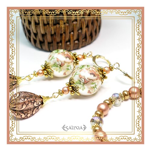 Pièce rare - boucles d'oreilles pivoines "livia", perles japonaises tensha dormeuses ou crochets en option (#bo265 p81)