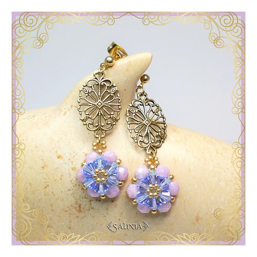 Boucles d'oreilles collection "fleurs de cristal" laiton style art nouveau très haute qualité dormeuses ou crochets en option (#bo267)