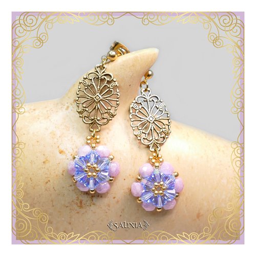 Boucles d'oreilles collection "fleurs de cristal" laiton style art nouveau très haute qualité dormeuses ou crochets en option (#bo267)