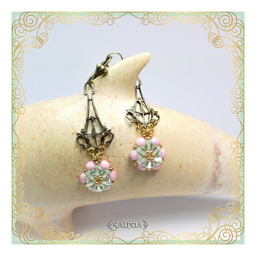 Boucles d'oreilles collection "fleurs de cristal" laiton style art nouveau très haute qualité dormeuses ou crochets en option (#bo268)