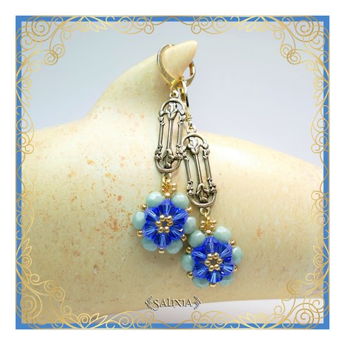 Boucles d'oreilles collection "fleurs de cristal" laiton style art nouveau très haute qualité dormeuses ou crochets en option (#bo269)