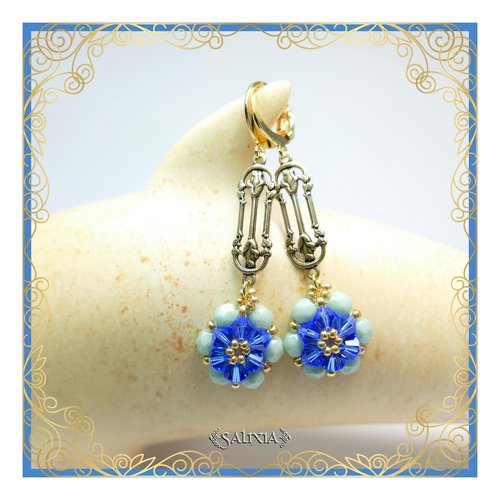 Boucles d'oreilles collection "fleurs de cristal" laiton style art nouveau très haute qualité dormeuses ou crochets en option (#bo269)