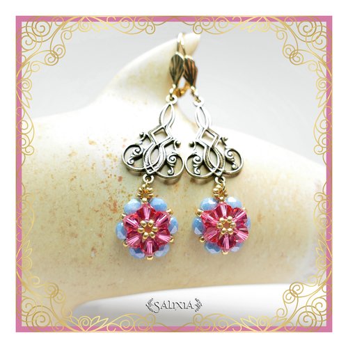 Boucles d'oreilles collection "fleurs de cristal" laiton style art déco très haute qualité crochets en option (#bo270)