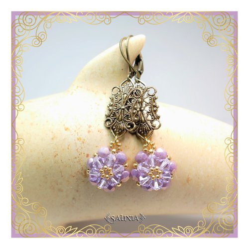 Vendues - boucles d'oreilles collection "fleurs de cristal" laiton style art déco très haute qualité (#bo271)