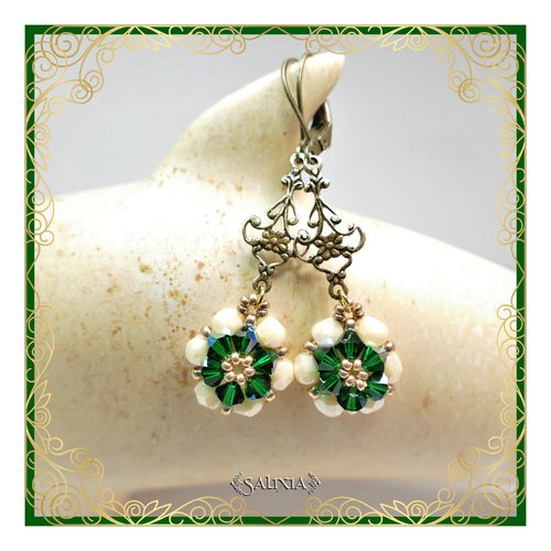 Boucles d'oreilles collection "fleurs de cristal" laiton style art nouveau très haute qualité crochets en option (#bo273)