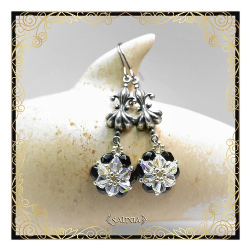 Boucles d'oreilles collection "fleurs de cristal" laiton style victorien très haute qualité crochets en acier inoxydable (#bo274)