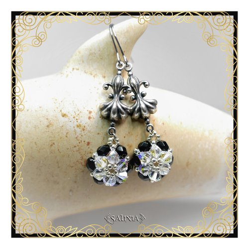 Boucles d'oreilles collection "fleurs de cristal" laiton style victorien très haute qualité crochets en acier inoxydable (#bo274)