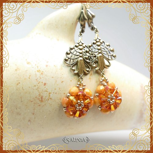 Boucles d'oreilles collection "fleurs de cristal" laiton art déco très haute qualité crochets en option (#bo276)