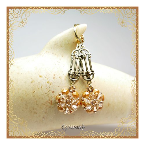 Boucles d'oreilles collection "fleurs de cristal" laiton style art nouveau très haute qualité crochets en option (#bo277)