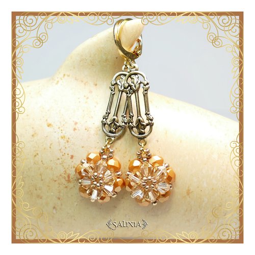 Boucles d'oreilles collection "fleurs de cristal" laiton style art nouveau très haute qualité crochets en option (#bo277)