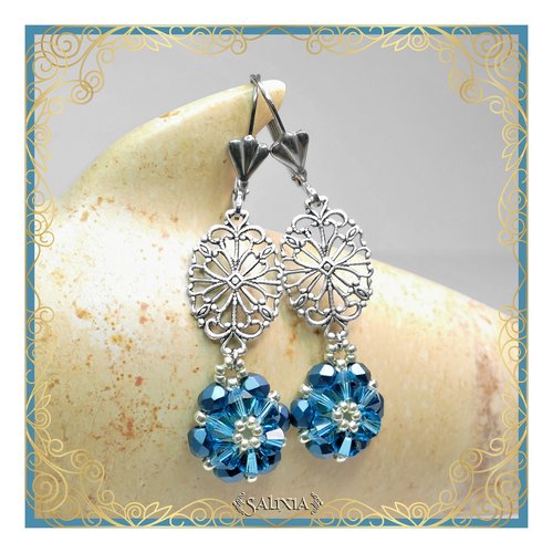 Vendues-boucles d'oreilles collection "fleurs de cristal" laiton style art nouveau très haute qualité dormeuses acier inoxydable (#bo278