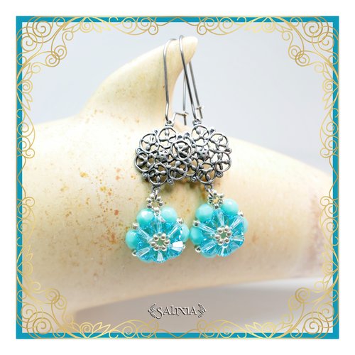 Boucles d'oreilles collection "fleurs de cristal" laiton style victorien très haute qualité crochets en option (#bo279)
