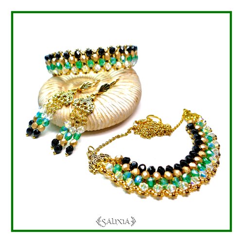 Collier "alyssa émeraude" tissé à l'aiguille perles japonaises cristal aurore boréale perles de bohème émeraude (#c38 p35)