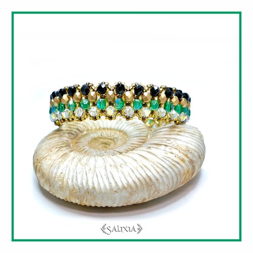 Bracelet tissé "alyssa" émeraude tissé à l'aiguille perles japonaises cristal aurore boréale perles de bohème (#bc12.a p35)