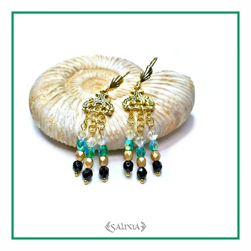 Boucles d'oreilles alyssa émeraude cristal perles de bohème dormeuses ou crochets en acier inoxydable doré (#bo282 p35)