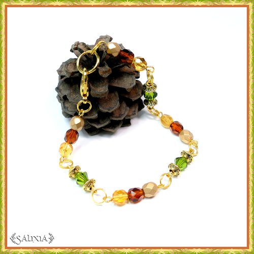 Bracelet "clara" cristal et perles de bohème mousqueton acier inoxydable doré (#bc65 p82)