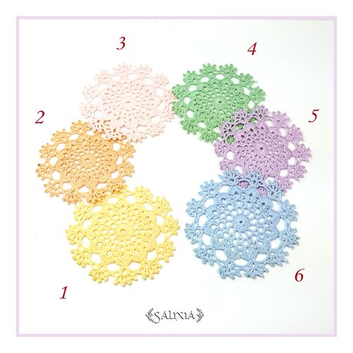 Série  "pastel" 6 petits napperons dentelle au crochet d'art (en lot ou unitaire) - sous-verres / bibelots / décoration - 7cm