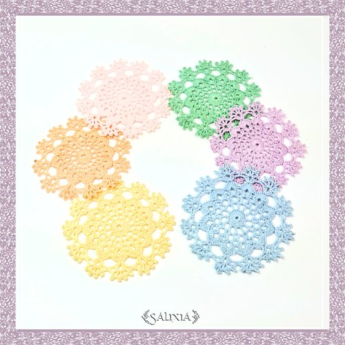 Série  "pastel" 6 petits napperons dentelle au crochet d'art (en lot ou unitaire) - sous-verres / bibelots / décoration - 7cm