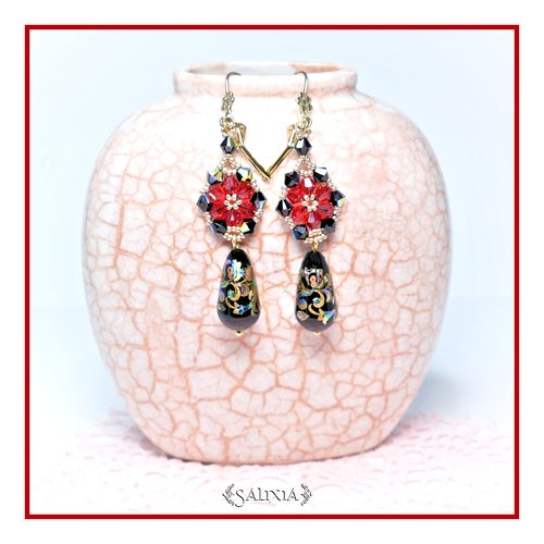 Boucles d'oreilles perles japonaises tensha et cristal dormeuses fleurs ou crochets en acier inoxydable doré au choix (#bo293)