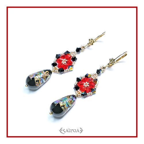 Boucles d'oreilles perles japonaises tensha et cristal dormeuses fleurs ou crochets en acier inoxydable doré au choix (#bo293)