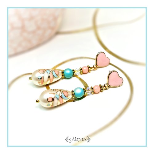 Boucles d'oreilles cristal jade perles japonaises tensha puces coeur ou crochets au choix (#bo305)