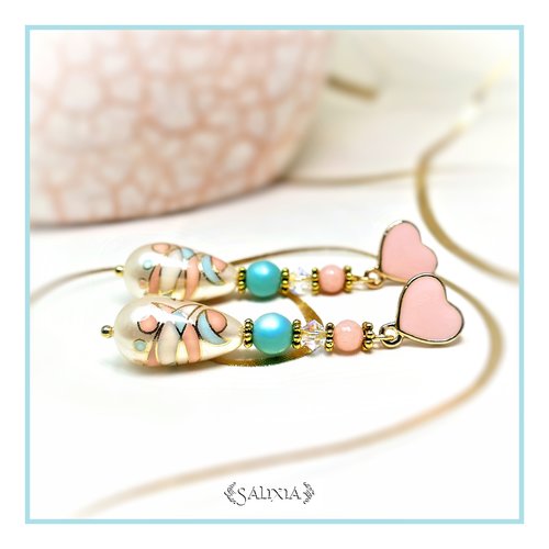 Boucles d'oreilles cristal jade perles japonaises tensha puces coeur ou crochets au choix (#bo305)