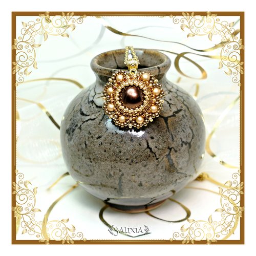 Collier pendentif floral "louisa" chocolat chaine acier inoxydable doré (#c62)