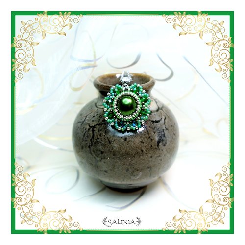Collier pendentif floral "louisa" vert impérial chaine acier inoxydable (#c63)