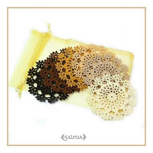 Série "matin d'automne" 6 petits napperons dentelle au crochet d'art (en lot ou unitaire) - sous-verres / bibelots / décoration