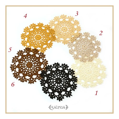 Série "matin d'automne" 6 petits napperons dentelle au crochet d'art (en lot ou unitaire) - sous-verres / bibelots / décoration