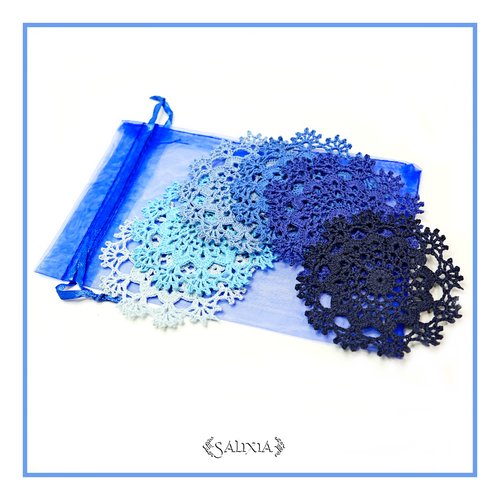Série "week-end à la mer" 6 petits napperons dentelle au crochet d'art (en lot ou unitaire) - sous-verres / bibelots / décoration