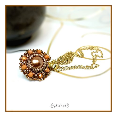 Collier pendentif floral "louisa" or cuivré chaine acier inoxydable doré (#c70)
