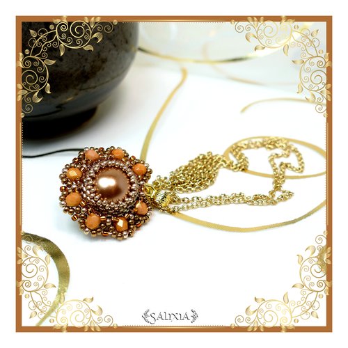 Collier pendentif floral "louisa" or cuivré chaine acier inoxydable doré (#c70)