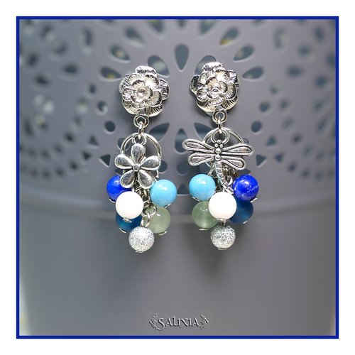 Boucles d'oreilles "lysandra" argent pierres fines d'aventurine et de jade puces crochets ou dormeuses au choix (#bo311 p86)