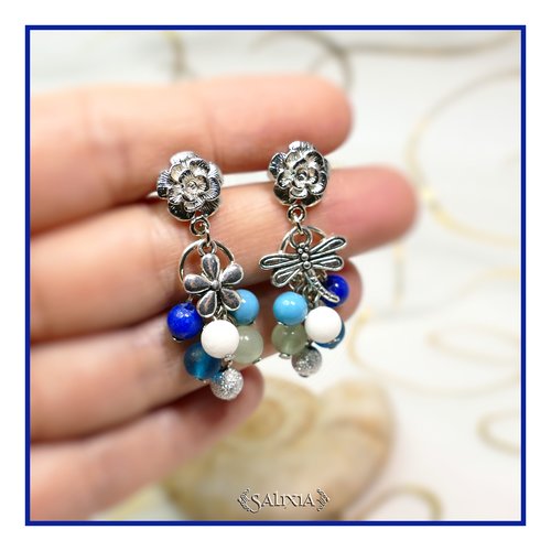 Boucles d'oreilles "lysandra" argent pierres fines d'aventurine et de jade puces crochets ou dormeuses au choix (#bo311 p86)