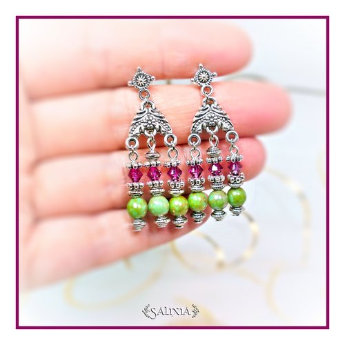 Boucles d'oreilles "amanda" cristal et perles de bohème puces dormeuses ou crochets au choix (#bo313 p88)