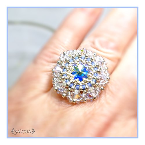 Bague tissée cabochon cristal aurore boréale, perles de bohème (#bg1) - vidéo hd disponible dans détails