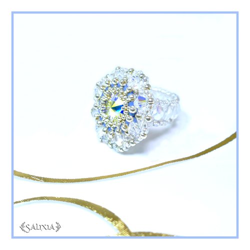 Bague tissée cabochon cristal aurore boréale, perles de bohème (#bg1) - vidéo hd disponible dans détails