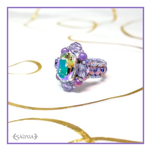 Bague tissée cabochon cristal et perles de bohème (#bg2) - vidéo hd disponible dans détails