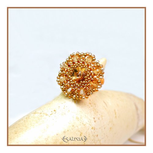 Bague tissée cabochon cristal topaze et perles de bohème (#bg5) - vidéo hd disponible dans détails