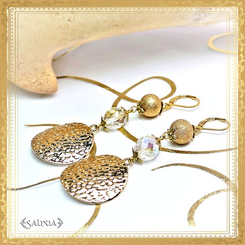 Boucles d'oreilles perles de bohème ab perles stardust dorées dormeuses ou crochets acier inoxydable doré au choix (#bo319.c)