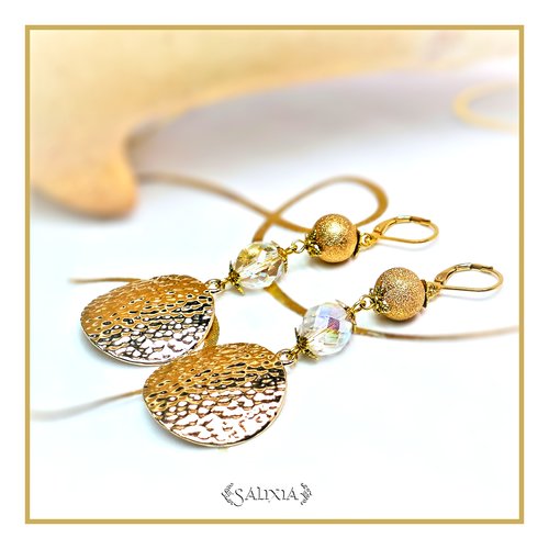 Boucles d'oreilles perles de bohème ab perles stardust dorées dormeuses ou crochets acier inoxydable doré au choix (#bo319.c)