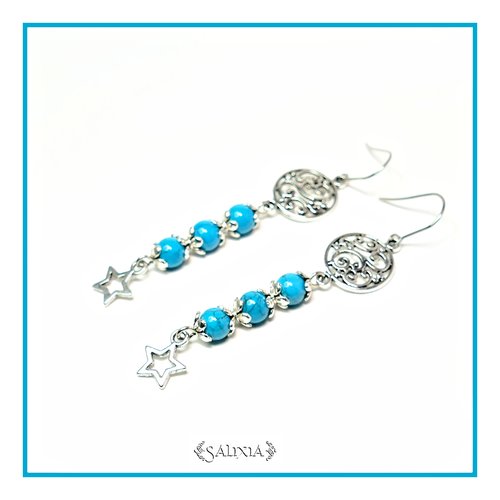 Boucles d'oreilles "athena" perles de jade turquoise crochets acier inoxydable (#bo316 p90)